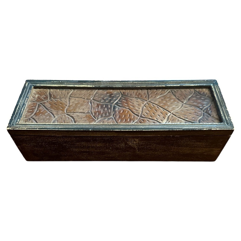 Decorative box, long box with detailed hand carved design 12” long